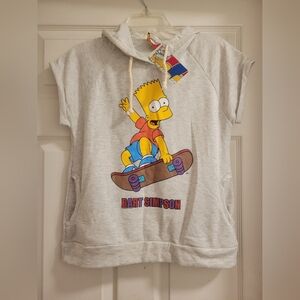Women's Bart Simpson Gray Short Sleeved Hoodie Size L (NWT)